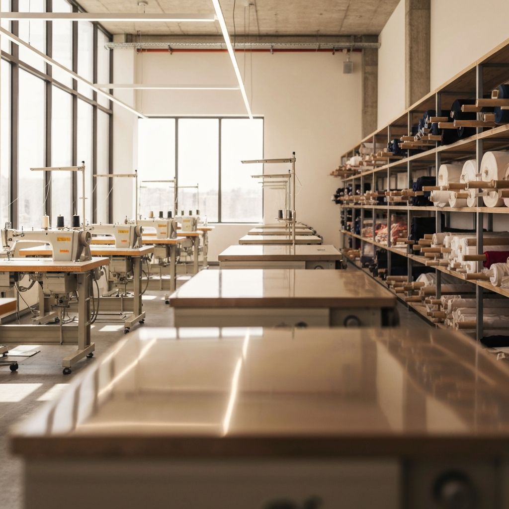 Modern luxury fashion production facility with natural lighting